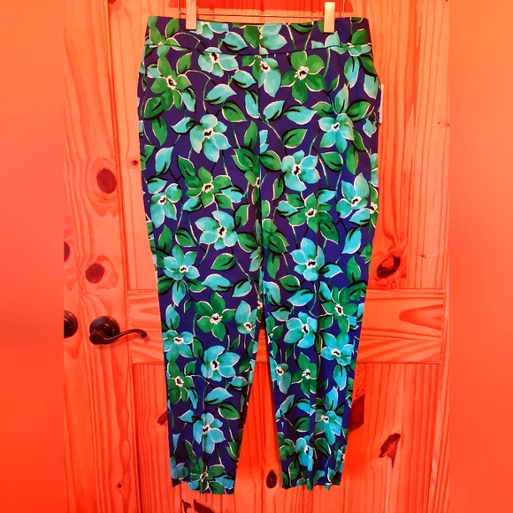 Pappagallo Pants - Pappagalla Kelly Multi Bright Floral Pant Straight Leg Stretch Ankle Crop NWT 14
